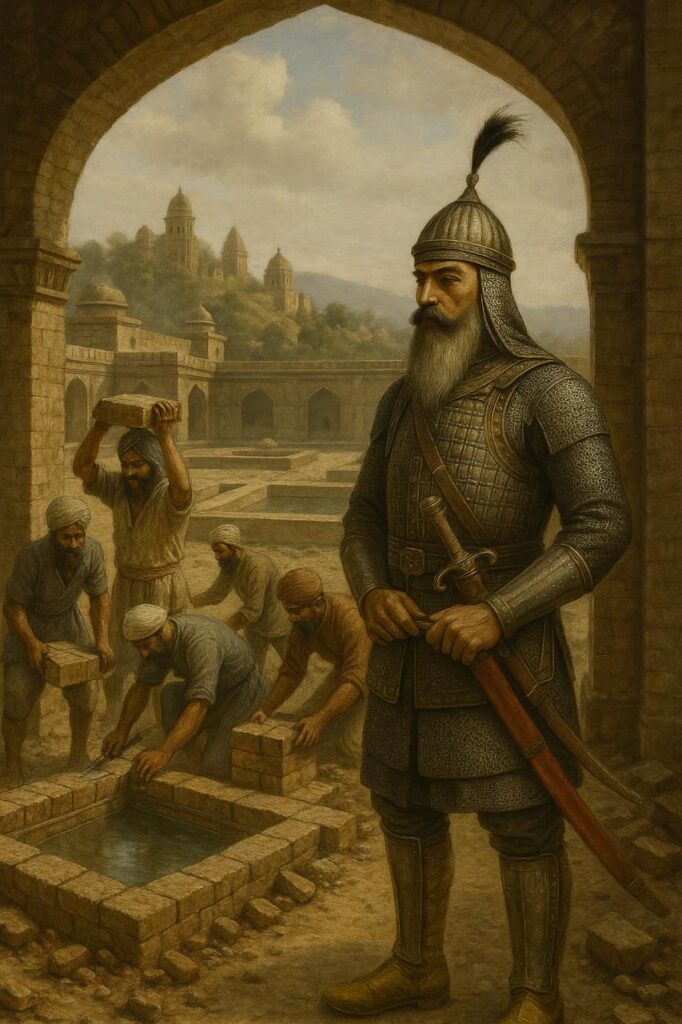 An AI-generated photo of Hari Singh Nalwa having his mansion built under his supervision inside the Katas Raj complex.