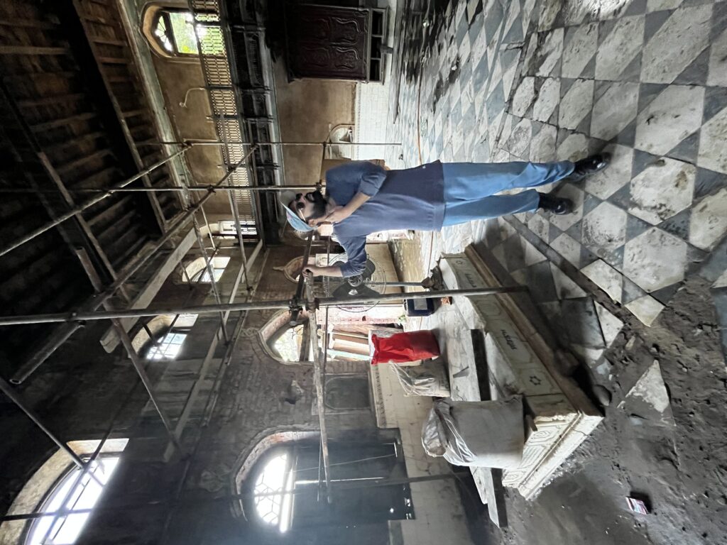Interior of Gurdwara Bhai Karam Singh with marble and wood, Sikh architecture Punjab