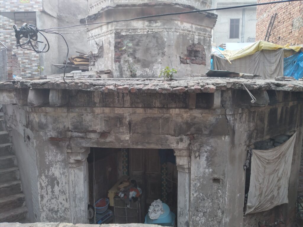 Hidden temple in Lahore showing shikara and old brickwork