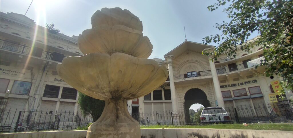 Historic fountain and triangular park near Dayal Singh Mansion Lahore