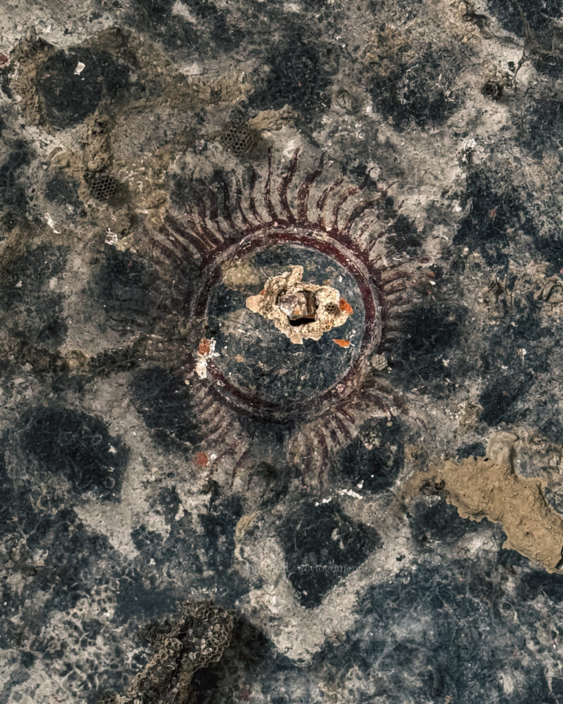 Floral carvings and sun motif inside Gyan Chand Ki Gumti, Lahore